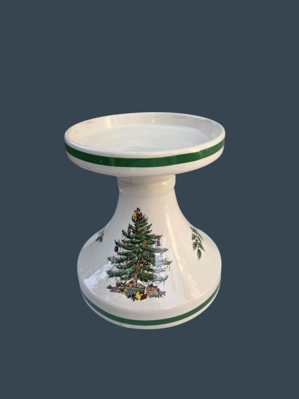 Spode Christmas Tree Ceramic Pedestal Candle Holder Made In England Festive Deco